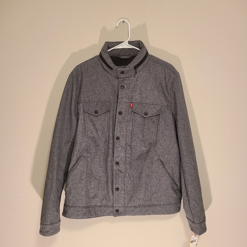 LEVIS Soft Shell Classic Trucker Jacket Large Mens Water Resistant NWT Gray